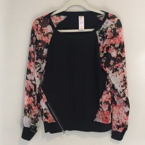 Black top with floral long sleeves